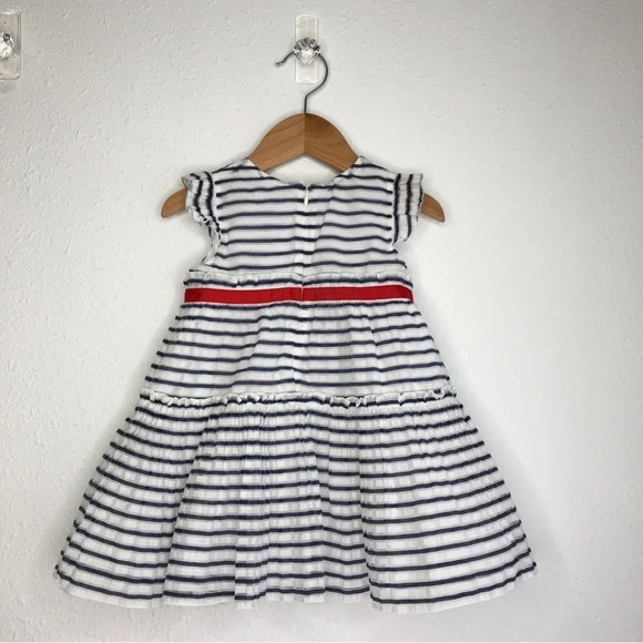 Mayoral Chic dress flutter sleeve blue and white stripe size 18 months - Picture 2 of 9